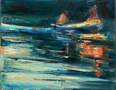 Peinture intitulée "À contre-courant" par Marta Lipowska, Œuvre d'art originale, Huile Monté sur Châssis en bois