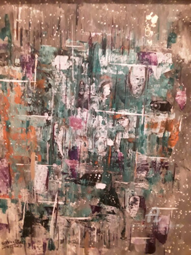 Painting titled "Cache- cache" by Claudine Micallef, Original Artwork, Acrylic Mounted on Cardboard