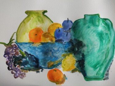 Schilderij getiteld "Nature morte" door Hélène Le Borgne, Origineel Kunstwerk, Aquarel