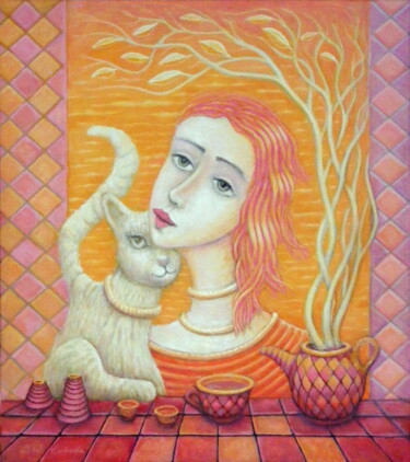Schilderij getiteld "Panna i przyjaciel" door Bohdan Wincenty Łoboda, Origineel Kunstwerk, Acryl
