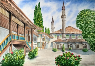 Watercolor Painting of the Great Khan Mosque in Bakhchisaray Painting titled "Watercolor Painting…" by Fatimie Ashyrova, Original Artwork, Watercolor