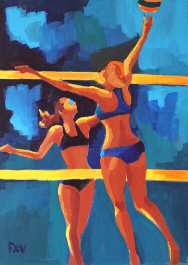 Peinture intitulée "Beach Volley" par Francois Xavier Vaudeleau, Œuvre d'art originale, Acrylique Monté sur Châssis en bois