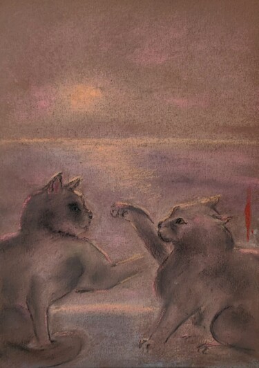 Disegno intitolato "Best place for cats…" da Olesya Nikolaeva, Opera d'arte originale, Pastello