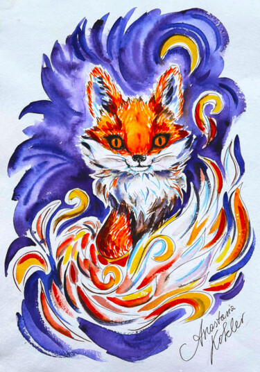 Hand-Painted Fox Illustration – Magical Tattoo Design