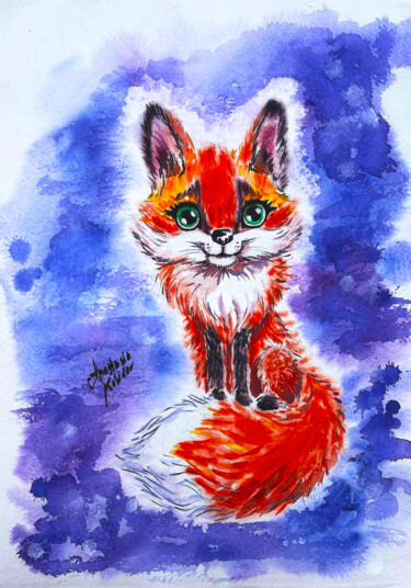 Cute Red Fox Watercolor Illustration - Artwork