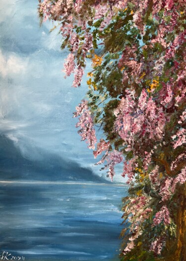 Painting titled "Printemps" by Natalia Kostycheva, Original Artwork, Oil Mounted on Wood Stretcher frame