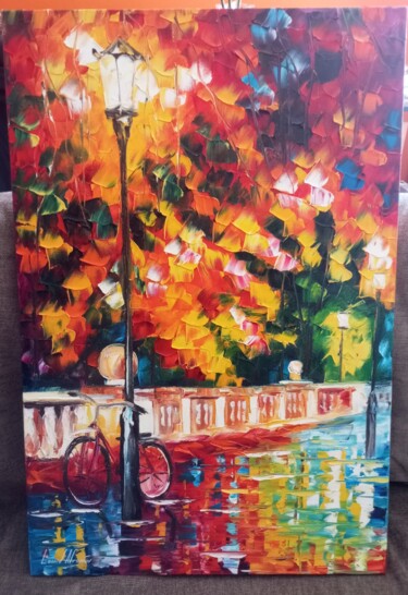 「Park of the Life」というタイトルの絵画 Leonid Afremov Artによって, オリジナルのアートワーク, オイル ウッドストレッチャーフレームにマウント