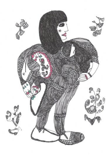 Tekening getiteld "J" door Victoria Fadhila Abessi, Origineel Kunstwerk, Inkt