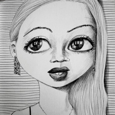 「Big eyed - 2」というタイトルの描画 Milto Siderisによって, オリジナルのアートワーク, ボールペン