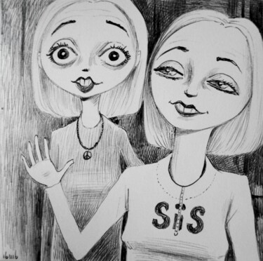 Disegno intitolato "Big eyed - 4" da Milto Sideris, Opera d'arte originale, Biro