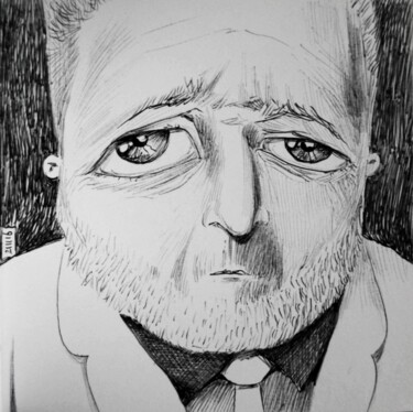 Drawing titled "Big eyed - 17" by Milto Sideris, Original Artwork, Ballpoint pen