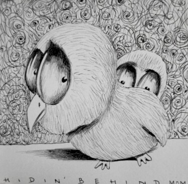 Tekening getiteld "Big eyed - 22" door Milto Sideris, Origineel Kunstwerk, Balpen