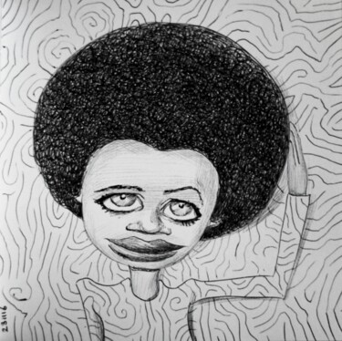 Tekening getiteld "Big eyed - 23" door Milto Sideris, Origineel Kunstwerk, Balpen