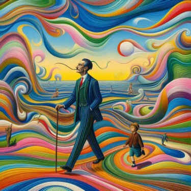 Digitale Kunst getiteld "Dalí paseando por C…" door Rogo Lino, Origineel Kunstwerk, AI gegenereerde afbeelding Gemonteerd op…