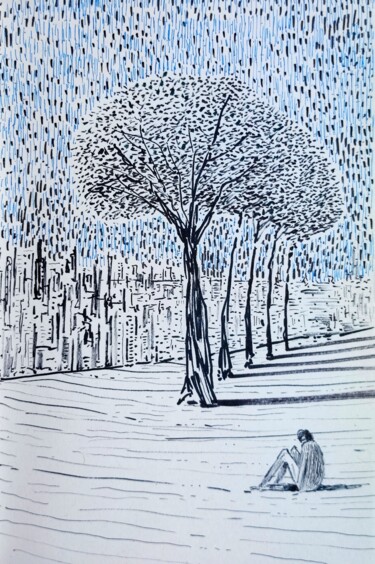 「Lonely on the spect…」というタイトルの描画 Milto Siderisによって, オリジナルのアートワーク, インク