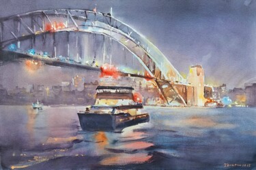 Painting titled "Harbour bridge" by Marina Zhukova, Original Artwork, Watercolor