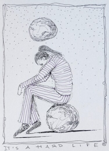Disegno intitolato "It's a hard life" da Milto Sideris, Opera d'arte originale, Inchiostro