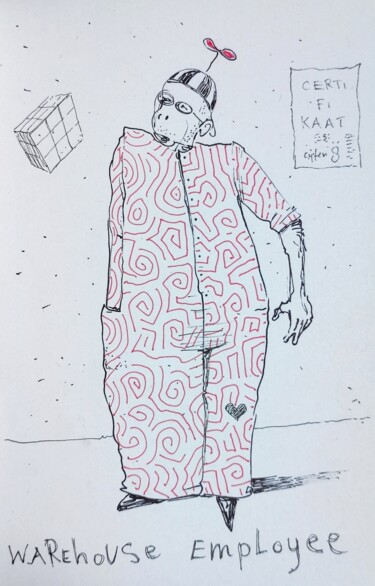 Disegno intitolato "Warehouse employee" da Milto Sideris, Opera d'arte originale, Inchiostro