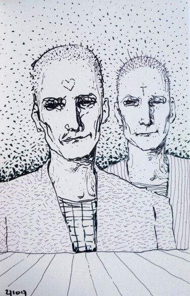 Tekening getiteld "My shadow" door Milto Sideris, Origineel Kunstwerk, Inkt