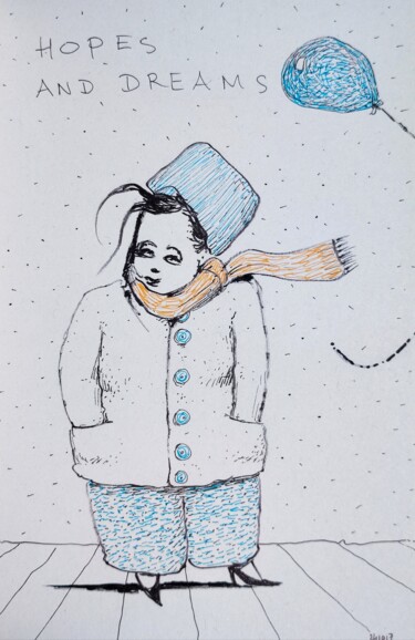 Tekening getiteld "Out the window" door Milto Sideris, Origineel Kunstwerk, Inkt