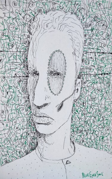 Tekening getiteld "Blue eyed soul" door Milto Sideris, Origineel Kunstwerk, Inkt