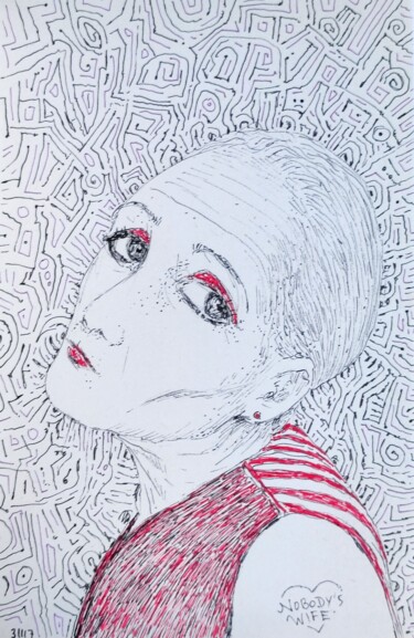 Tekening getiteld "Nobody's wife" door Milto Sideris, Origineel Kunstwerk, Inkt