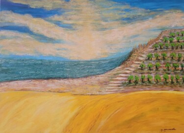Painting titled "Dune et vigne" by Manuela Torres Carneiro, Original Artwork, Acrylic Mounted on Wood Stretcher frame