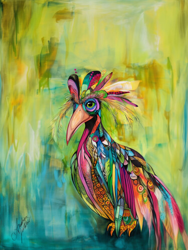 Majestic Rainbow Spirit Bird – Abstract Digital Art Print –