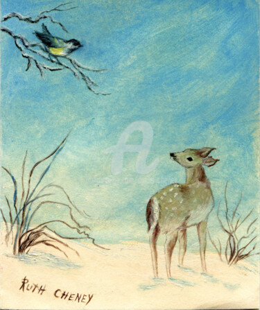 제목이 "Deer and Bird"인 미술작품 Daniel Cheney로, 원작, 기름