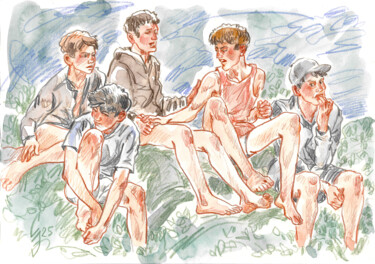 Zeichnungen mit dem Titel "Rescue team." von Sergey Sovkov, Original-Kunstwerk, Aquarell