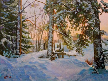 Schilderij getiteld ""Мохнатый январь"" door Aleksandr Samokhvalov, Origineel Kunstwerk, Olie