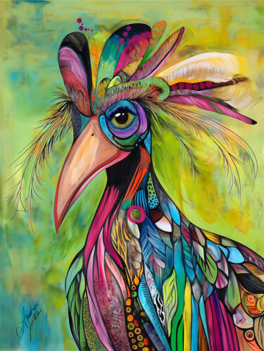 Majestic Rainbow Spirit Bird Portrait – Digital Artwork