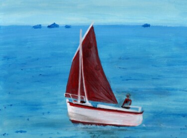 Peinture intitulée "Le voilier rouge" par Maguy Dominique, Œuvre d'art originale, Acrylique