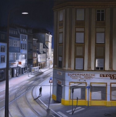 Solitude Nocturne (Faubourg National - 3 h du matin) Schilderij getiteld "Solitude Nocturne (…" door Charles Unger, Origineel Kunstwerk, Olie Gemonteerd op Frame voor houten bra…