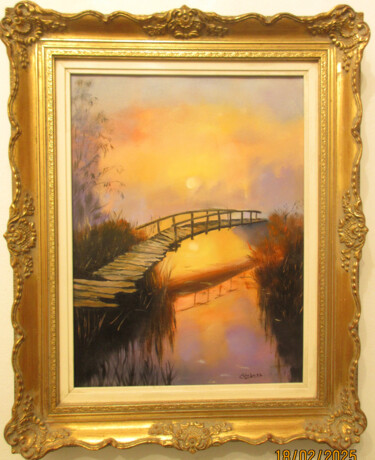 Peinture intitulée "passerelle en bois" par Renée Estebanez, Œuvre d'art originale, Huile Monté sur Châssis en bois