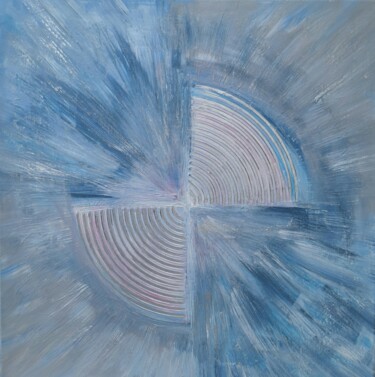 Abstract – Circular Object with Blue Rays Painting titled "Abstract – Circular…" by Irina Kuyanova, Original Artwork, Acrylic Mounted on Wood Stretcher frame