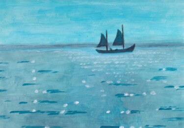 제목이 "Petit voilier bleu"인 미술작품 Maguy Dominique로, 원작, 아크릴