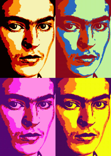Frida Kahlo poppizzata x4 (1) Цифровое искусство под названием "Frida Kahlo poppizz…" - Luca Federici, Подлинное произведение искусства, 2D Цифровая Работа