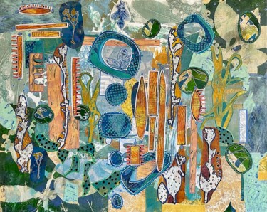 Collages intitulée "Abstract Blue Sky" par Pamela Garski, Œuvre d'art originale, Acrylique Monté sur Châssis en bois