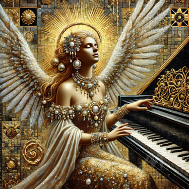 数字艺术 标题为“Angel of Serenity O…” 由Davina Dugnas, 原创艺术品, 数字油画 安装在木质担架架上