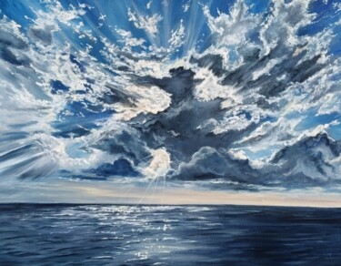 제목이 "Sky and Sea"인 미술작품 Анна Бычкова로, 원작, 기름 나무 들것 프레임에 장착됨