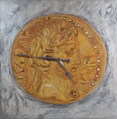 Cadran Horloge Quartz Augustus Quinaire, Or24k Painting titled "Cadran Horloge Quar…" by Nathalie Fernandes (Natys), Original Artwork, Acrylic Mounted on Wood Stretcher fr…