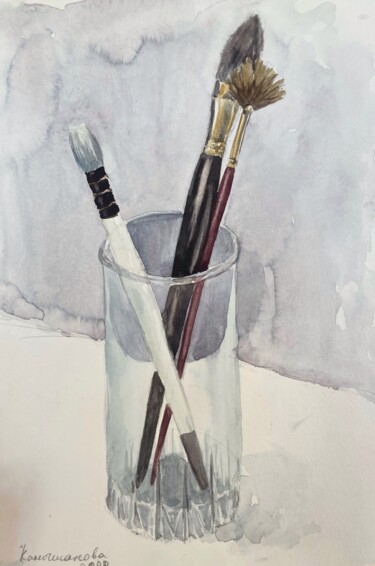 brushes in a glass 1 Картина под названием "brushes in a glass 1" - Daria Kamishanova, Подлинное произведение искусства, Акварель
