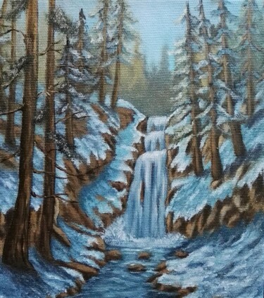 Peinture intitulée "Montagne, foret, pe…" par Steivan Loundou, Œuvre d'art originale, Huile Monté sur Carton