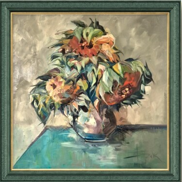 Painting titled "VASE" by Sonja Brzak, Original Artwork, Oil Mounted on Wood Stretcher frame