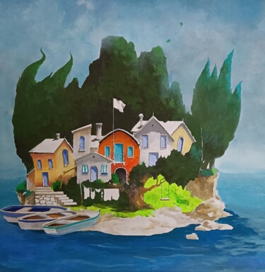 Painting titled "Albarella island 1" by Ugo Vistosi, Original Artwork, Acrylic Mounted on Wood Stretcher frame