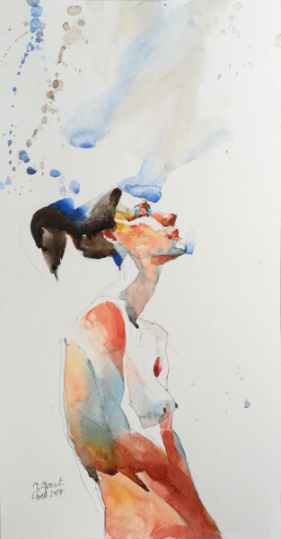 绘画 标题为“Watercolor Nude II” 由Jelena Djokic, 原创艺术品, 水彩