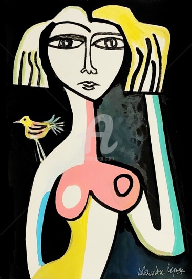Little bird Peinture intitulée "Little bird" par Alexandre Lepage, Œuvre d'art originale, Acrylique Monté sur Panneau de bois