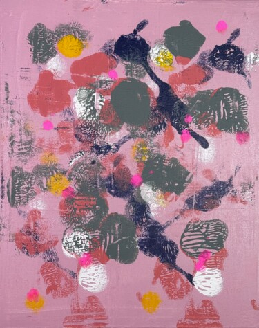 Painting titled "ABS ROSE ET VERT" by Aude De Saint-Sulpice, Original Artwork, Acrylic Mounted on Wood Stretcher frame