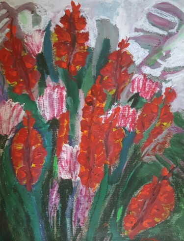 Incisioni, stampe intitolato "BOUQUET GLAIEULS RO…" da Mchartrie, Opera d'arte originale, Acrilico Montato su Cartone